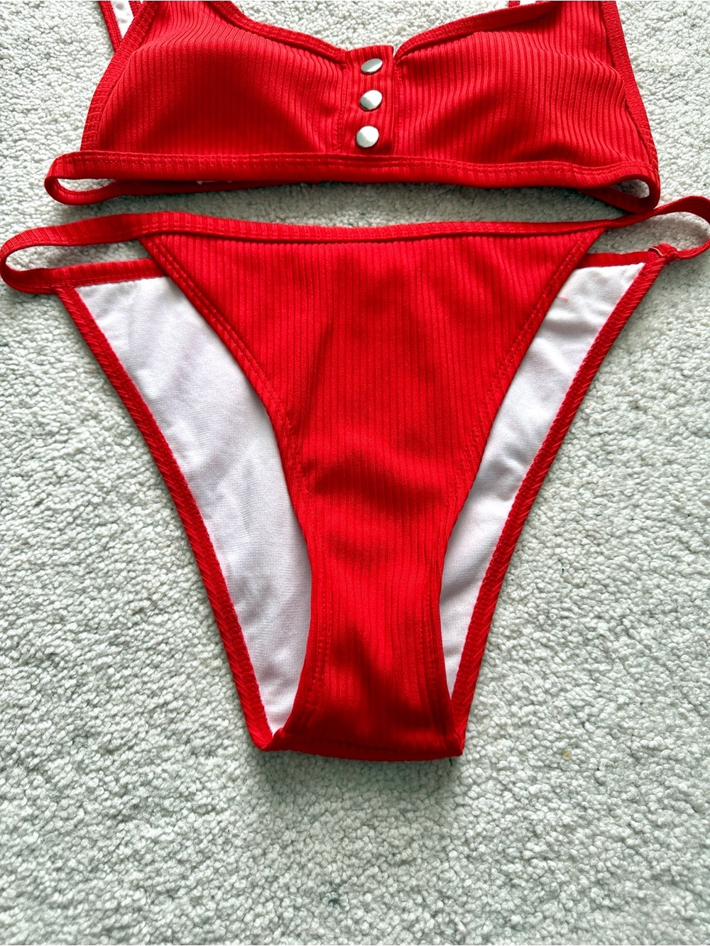 Red Ribbed Two-Piece Bikini Set - Picture 2 of 6